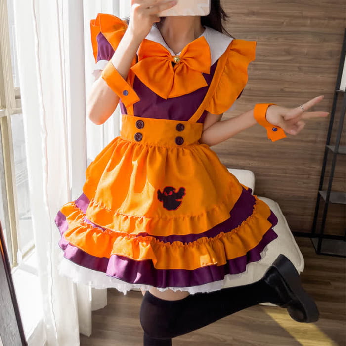 Cute Bow Knot Ghost Embroidery Maid Lolita Dress