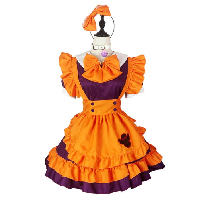 Cute Bow Knot Ghost Embroidery Maid Lolita Dress - Orange