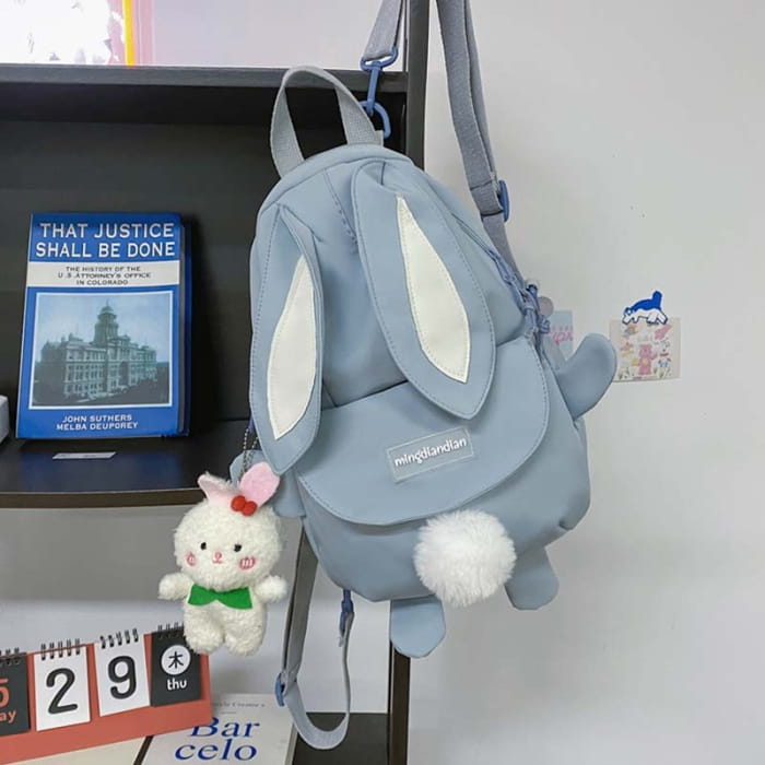 Cute Cartoon Bunny Ears Backpack - Blue With Rabbit