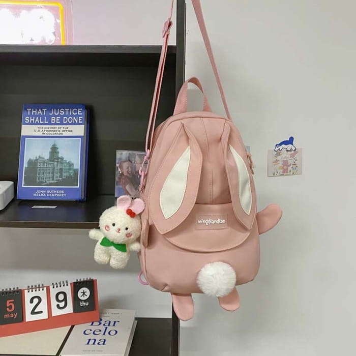 Cute Cartoon Bunny Ears Backpack - Pink With Rabbit