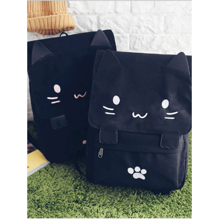 Cute Cat Paw College Black Backpacks