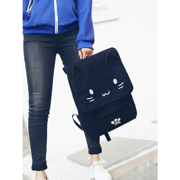 Cute Cat Paw College Black Backpacks - Pink