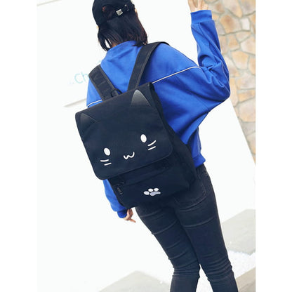 Cute Cat Paw College Black Backpacks - White