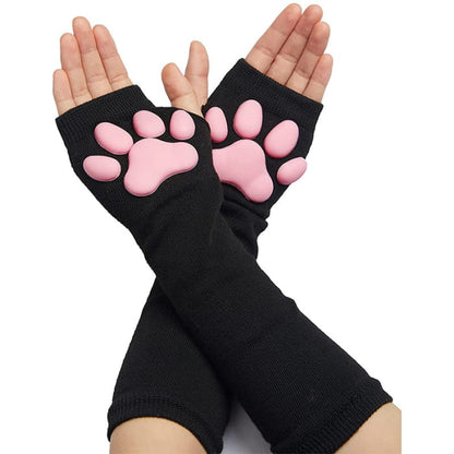 Cute Cat Pink Paw Cosplay Gloves - Black