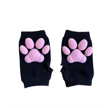 Cute Cat Pink Paw Cosplay Gloves - Black B