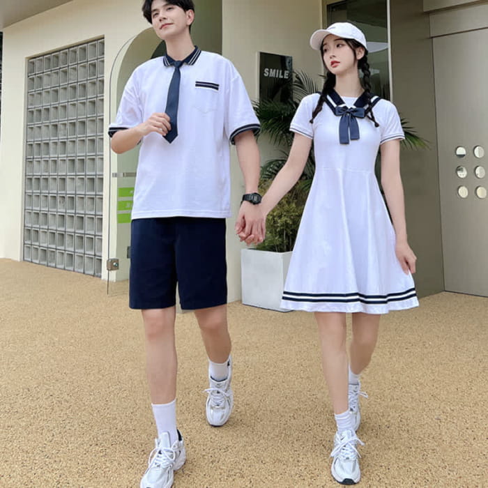 Cute Couple Sailor Collar Dress T-Shirt Shorts