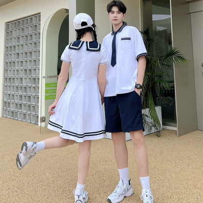 Cute Couple Sailor Collar Dress T-Shirt Shorts