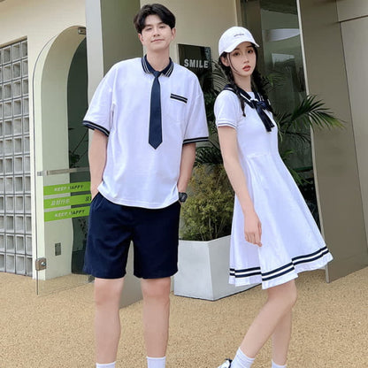 Cute Couple Sailor Collar Dress T-Shirt Shorts