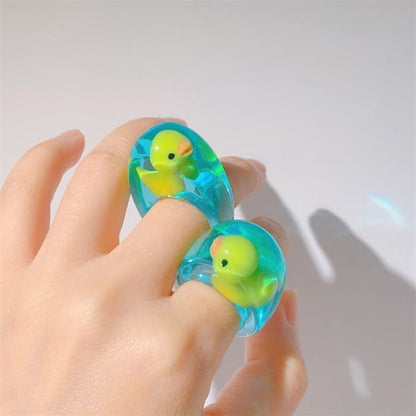 Cute Duck Clear Ring - Blue/yellow - ring