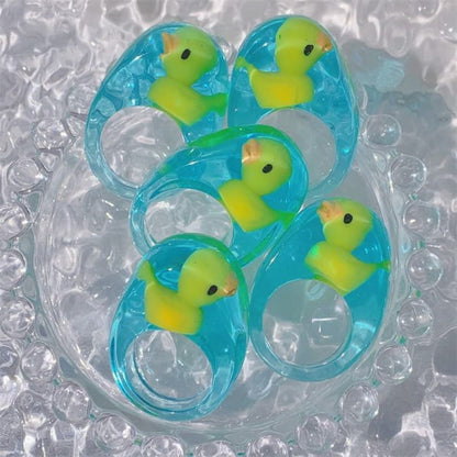 Cute Duck Clear Ring - Blue/yellow - ring