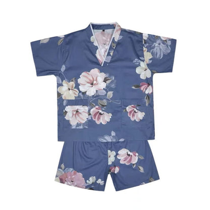 Cute Flowers Print V-Neck T-Shirt Shorts Pajamas Set - Men