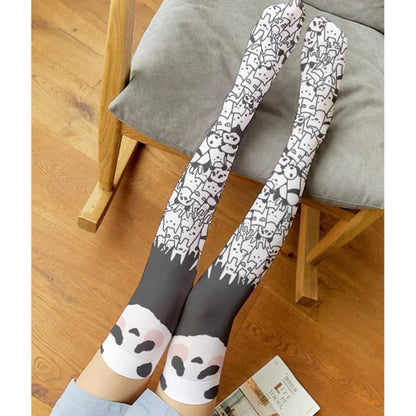 Cute Panda Pattern Print Lolita Stockings - One Size