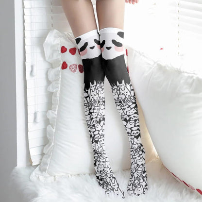 Cute Panda Pattern Print Lolita Stockings - One Size