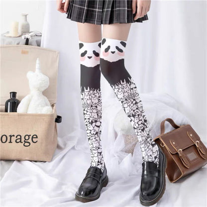 Cute Panda Pattern Print Lolita Stockings - One Size