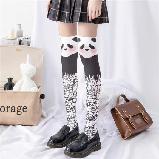 Cute Panda Pattern Print Lolita Stockings - One Size