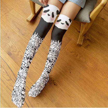 Cute Panda Pattern Print Lolita Stockings - One Size