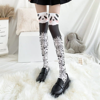 Cute Panda Pattern Print Lolita Stockings - One Size