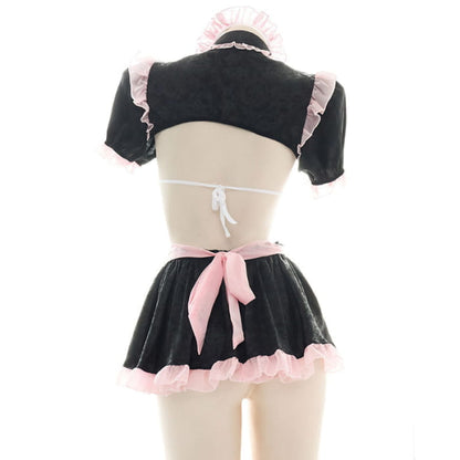 Cute Pink Lace Maid Lingerie Set - Black / One Size