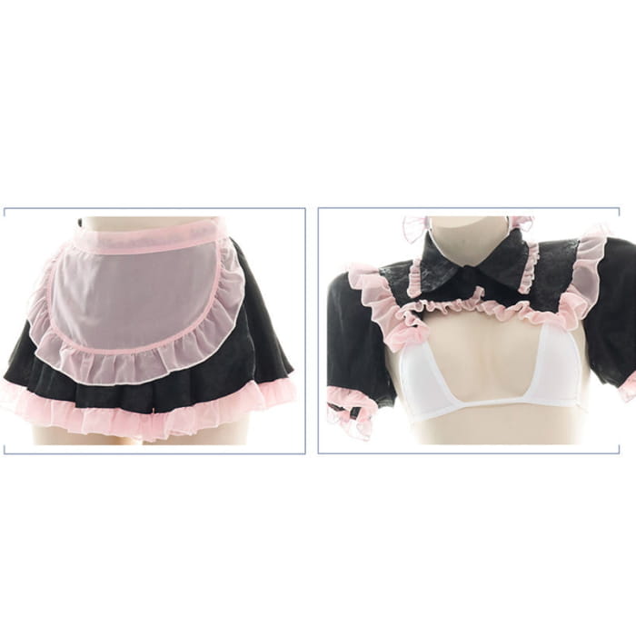 Cute Pink Lace Maid Lingerie Set - Black / One Size