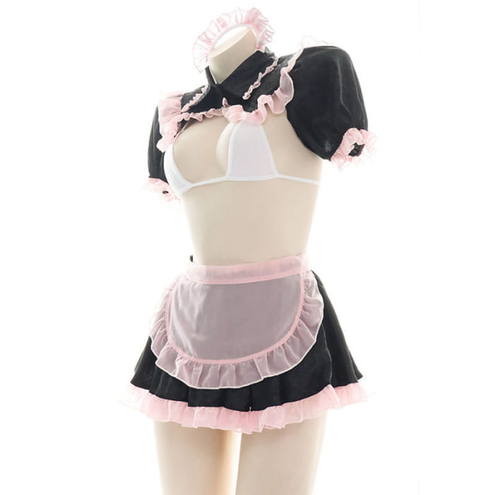 Cute Pink Lace Maid Lingerie Set - Black / One Size