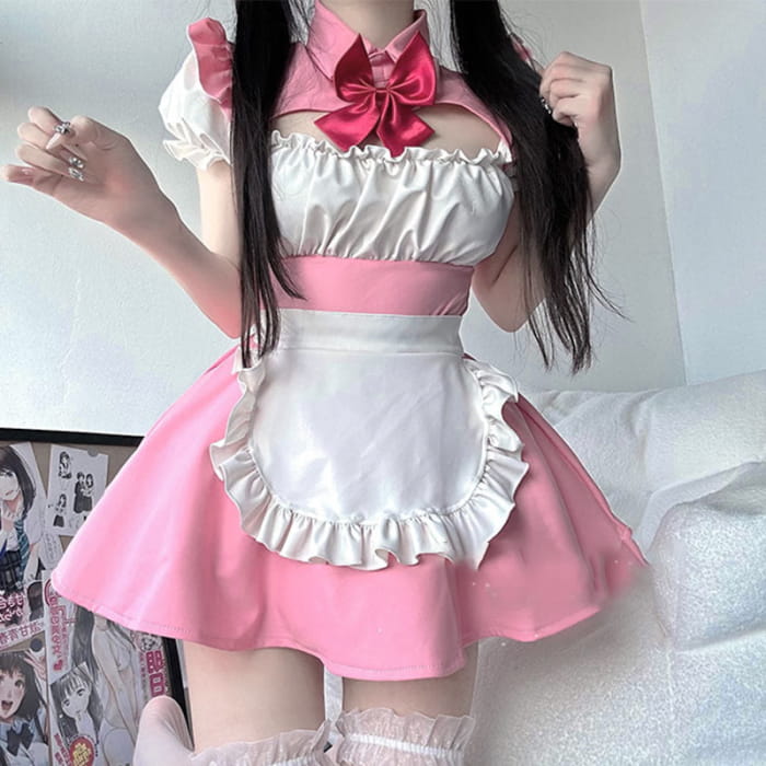 Cute Pink Sexy Maid Uniform Lingerie Dress - One Size