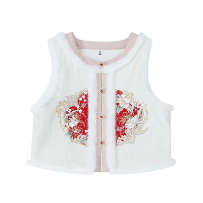 Cute Rabbit Cardigan Vest Split Cheongsam Dress - S