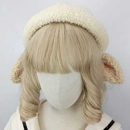 Cute Sheep Ears Woolen Lolita Beret - Beige / One Size