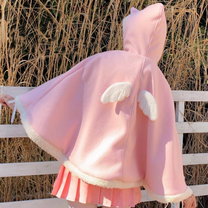 Cute Wings Ears Love Heart Hooded Short Cloak Coat