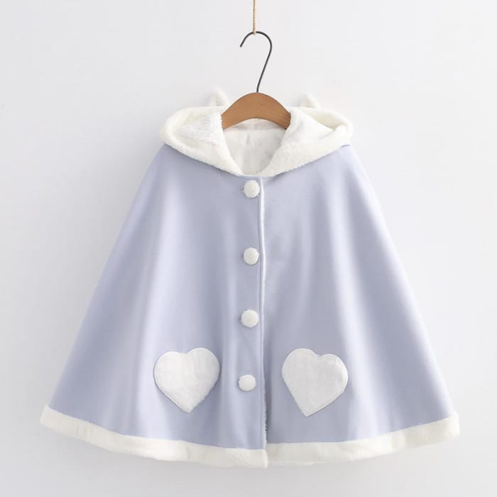 Cute Wings Ears Love Heart Hooded Short Cloak Coat - Blue