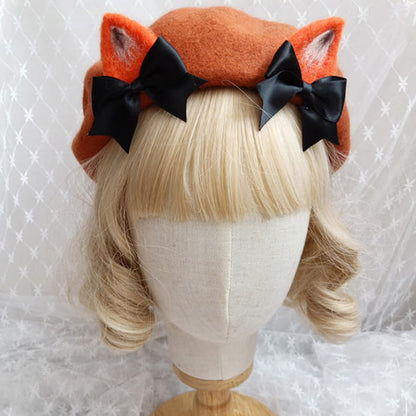 Cute Woolen Bow Beret Warm - Caramel (Fox Ears) / M