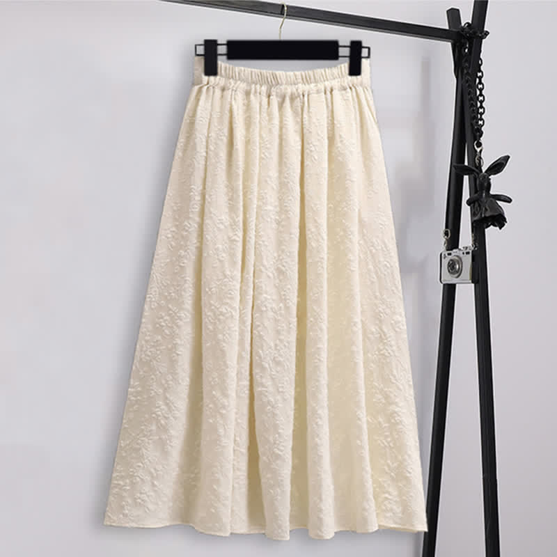 Vintage Hanfu Jacquard Buckle Shirt Pleated Skirt