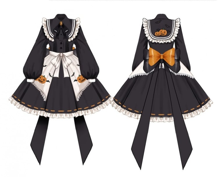 Halloween Lolita Witch Pumpkin Embroidery Dress Set