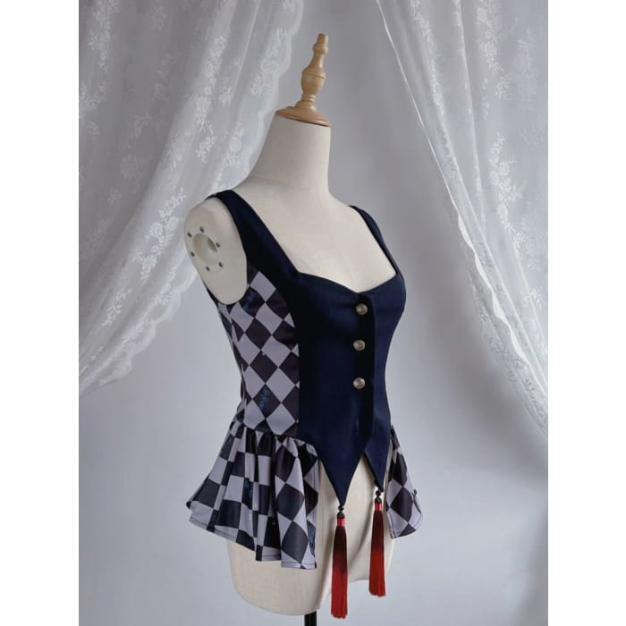 Dark Blue Checkerboard Pattern Waistcoat