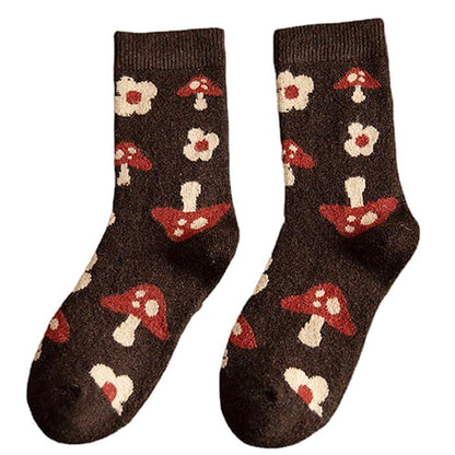 Dark Brown Mushroom Socks - 1