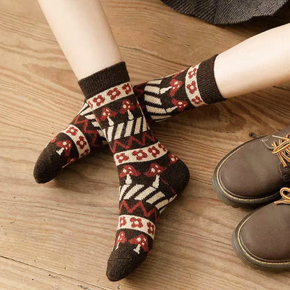 Dark Brown Mushroom Socks