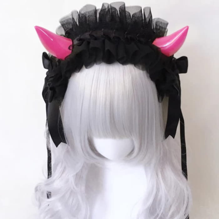 Dark Demon Horn Lace Hair Accessory - Pink / One Size