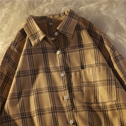 Dark Retro Plaid Shirt - M / Beige - Jacket