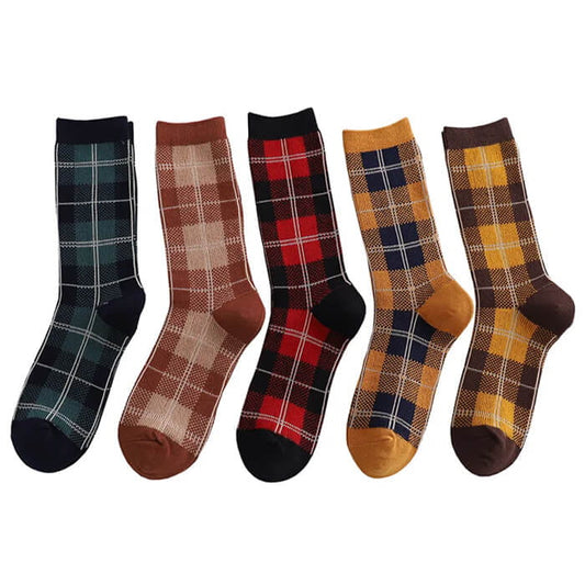 Dark Vintage Plaid Socks - Brown