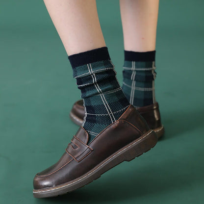 Dark Vintage Plaid Socks - Green/blue