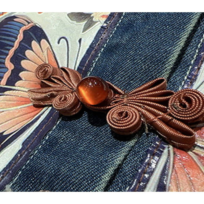 Denim Butterfly Shirt Irregular Skirt Set