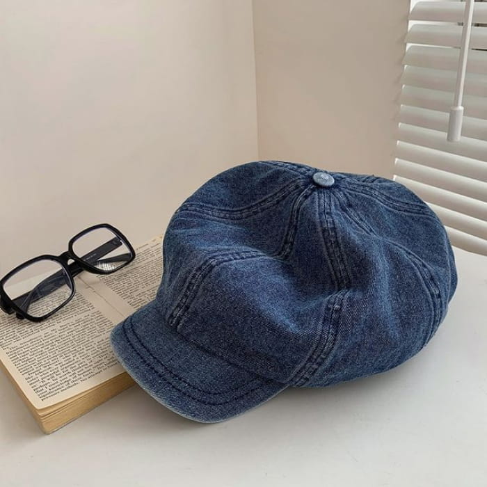 Denim Newsboy Cap - Dark Blue / One Size