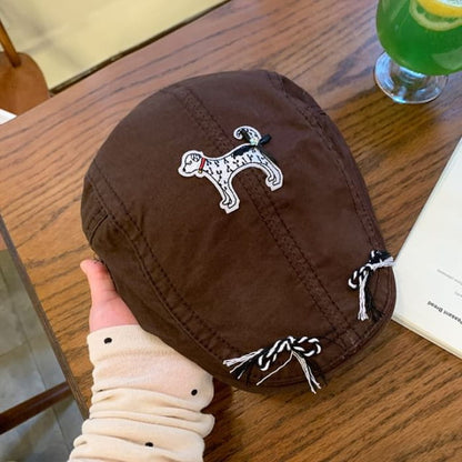 Dog Applique Flat Cap - Coffee / One Size