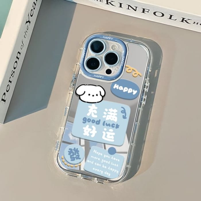 Dog Chinese Characters Mirrored Phone Case - Blue & Silver