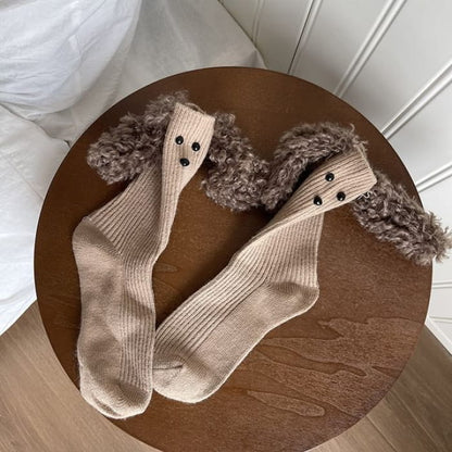 Dog Ear Accent Socks - Khaki / One Size