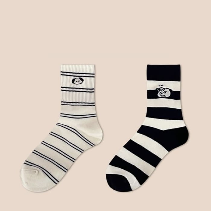 Dog Embroidered Socks Set - Edition 03 - 2 Pair - Black &