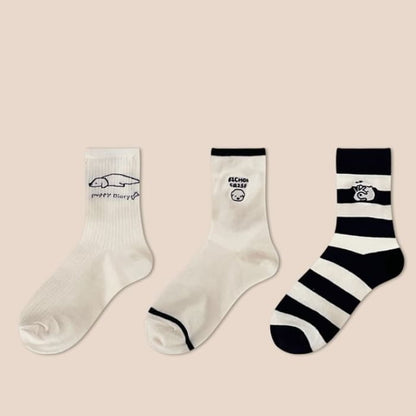 Dog Embroidered Socks Set - Edition 05 - 3 Pair - Black &