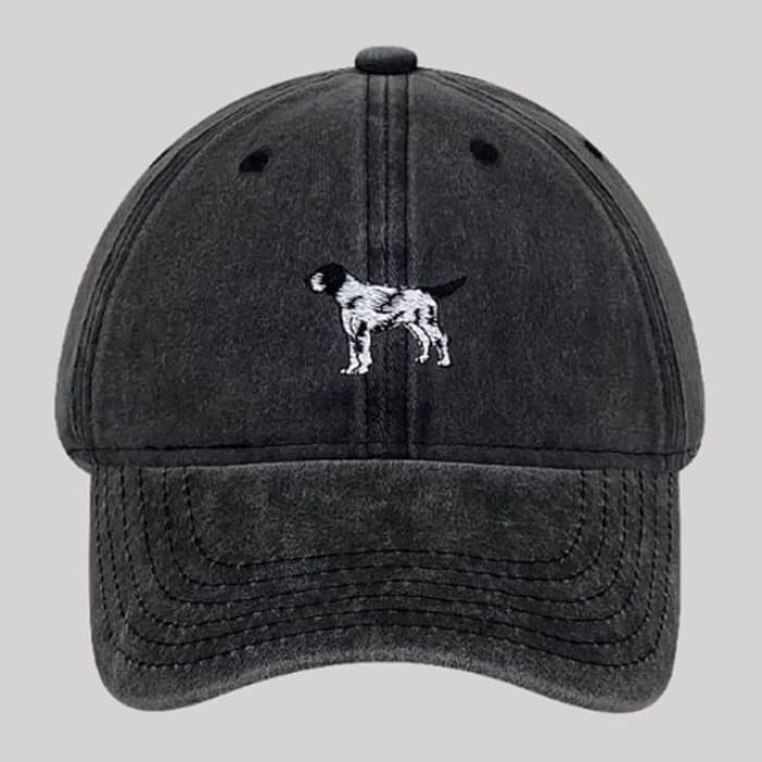 Dog Embroidered Washed Baseball Cap - Black / One Size