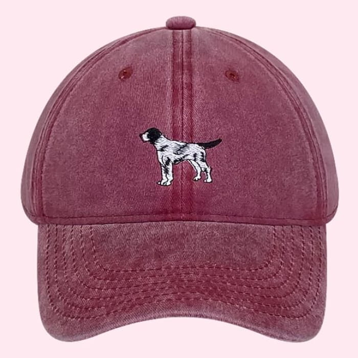 Dog Embroidered Washed Baseball Cap - Hats