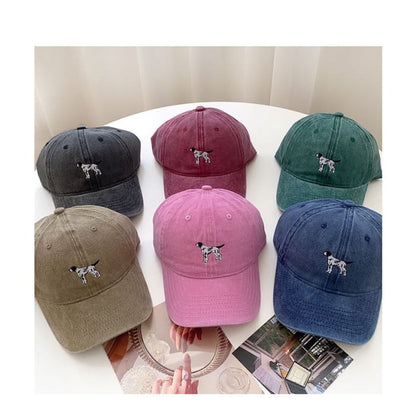 Dog Embroidered Washed Baseball Cap - Hats