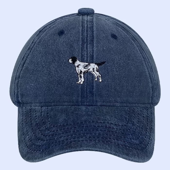 Dog Embroidered Washed Baseball Cap - Navy Blue / One Size